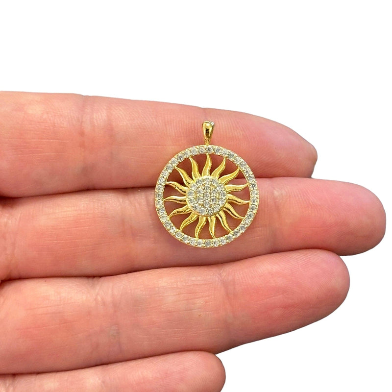 24Kt Gold Plated CZ Micro Pave Sun Charm