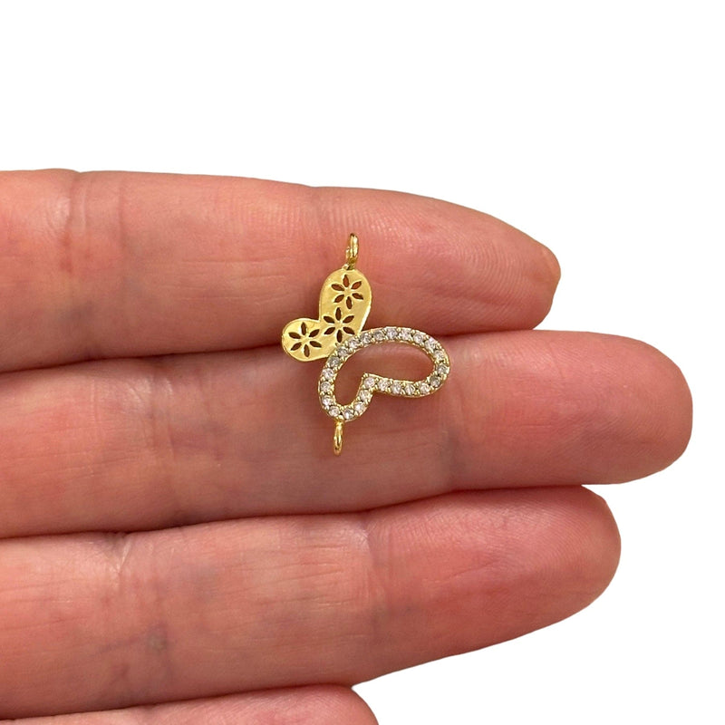 24Kt Gold Plated CZ Micro Pave Butterfly Connector Charm