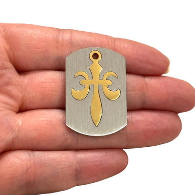 24Kt Gold Plated Stainless Steel Fleur-de-lis Cross Pendant