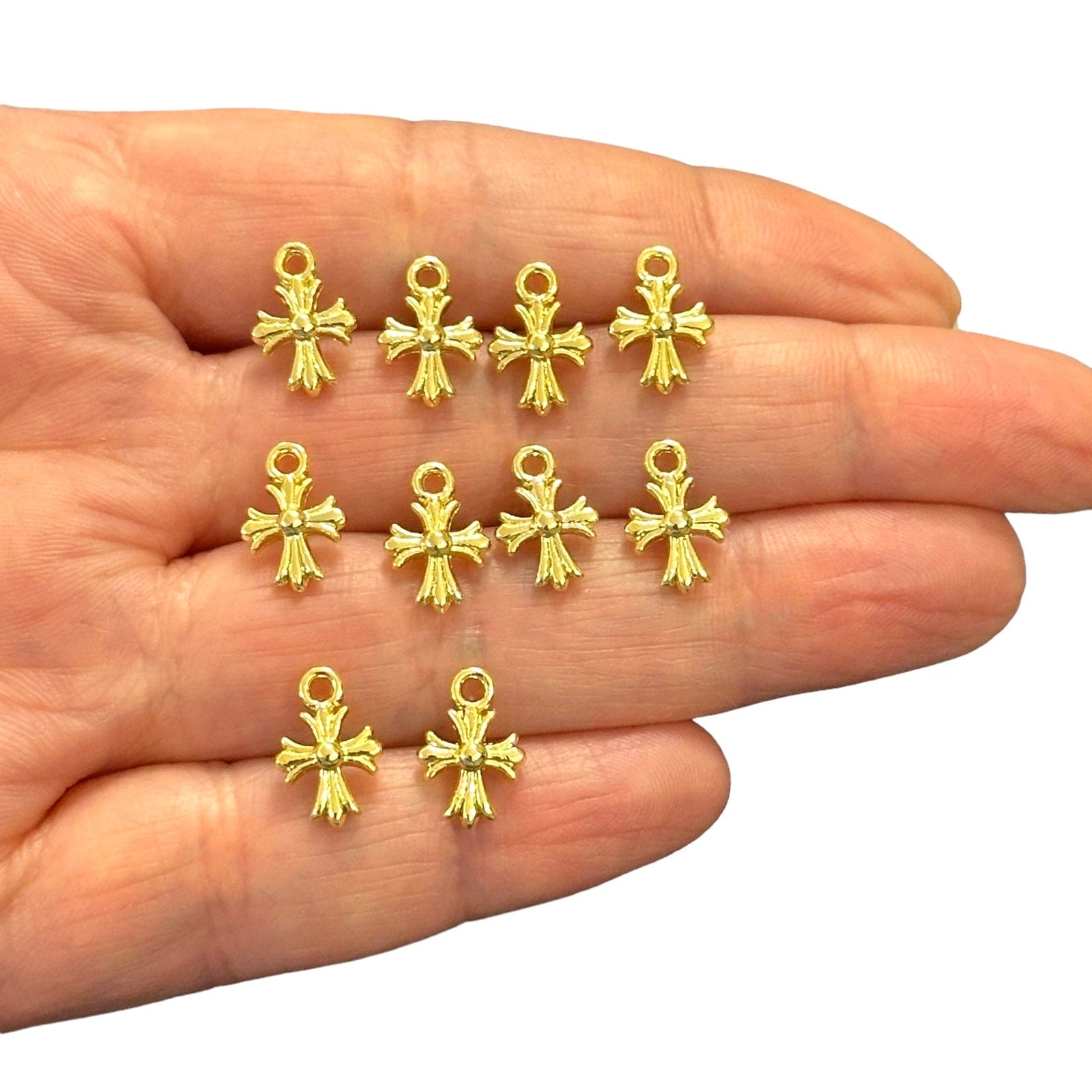 24Kt Gold Plated Cross Charms, 10 pcs in a pack