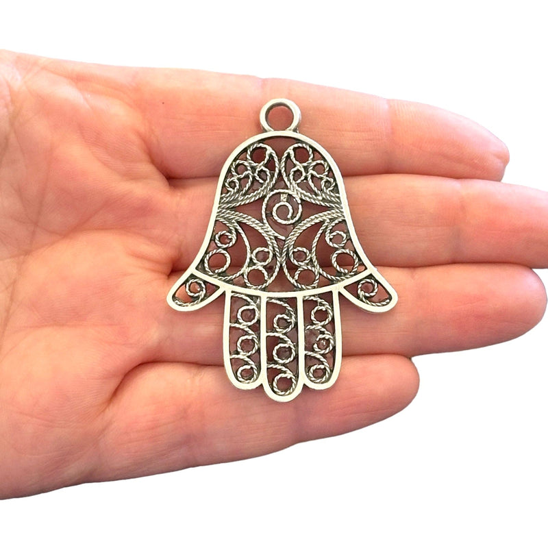 Antique Silver Plated Large Hamsa Pendant