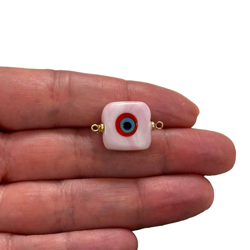 Hand Made Murano Glass Evil Eye Connector Charm With 24Kt Gold Plated Pins