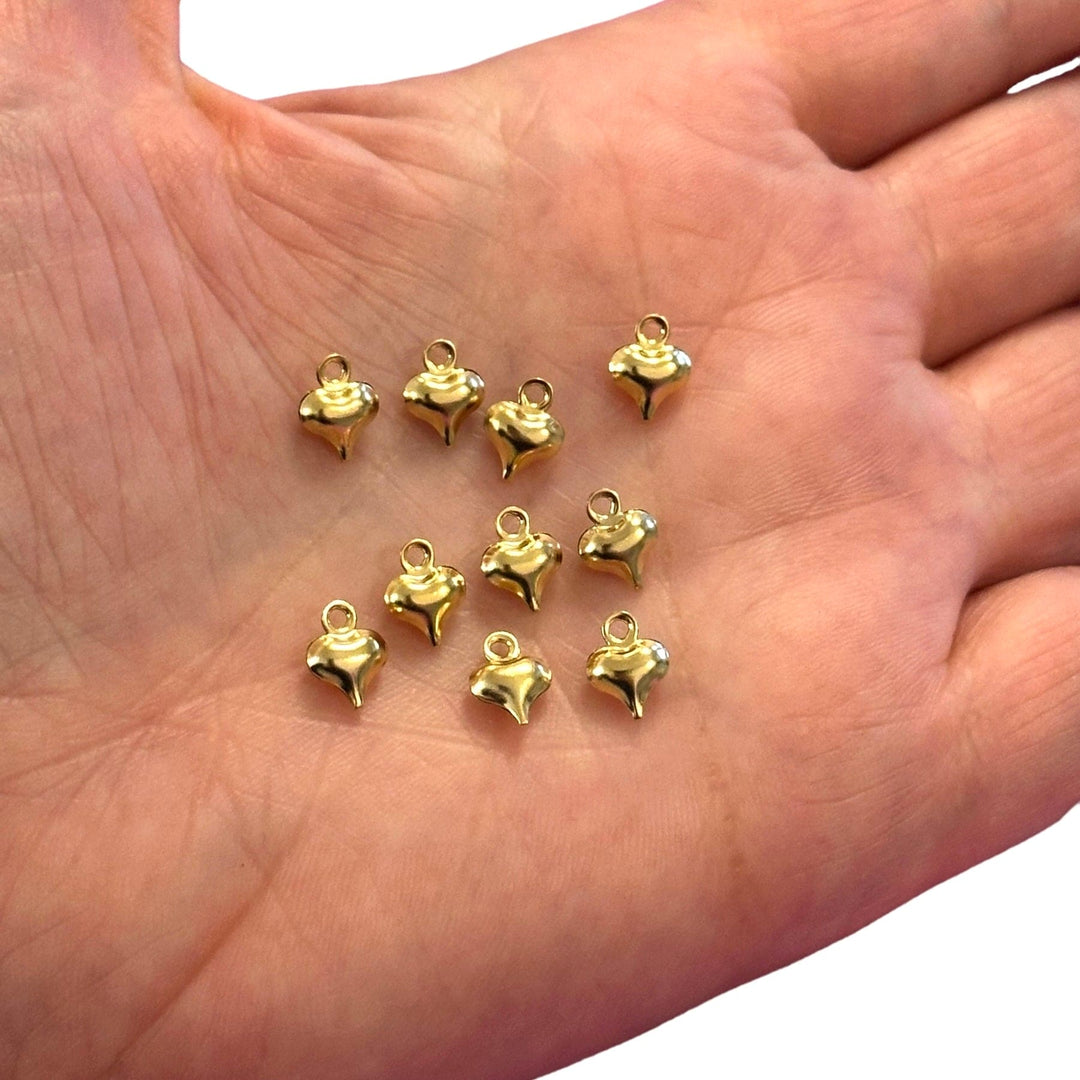 24Kt Gold Plated Hollow Puffed Heart Charms, 10 pcs in a pack