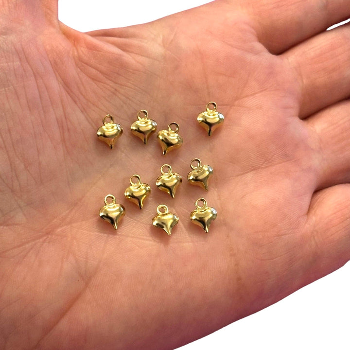 24Kt Gold Plated Hollow Puffed Heart Charms, 10 pcs in a pack