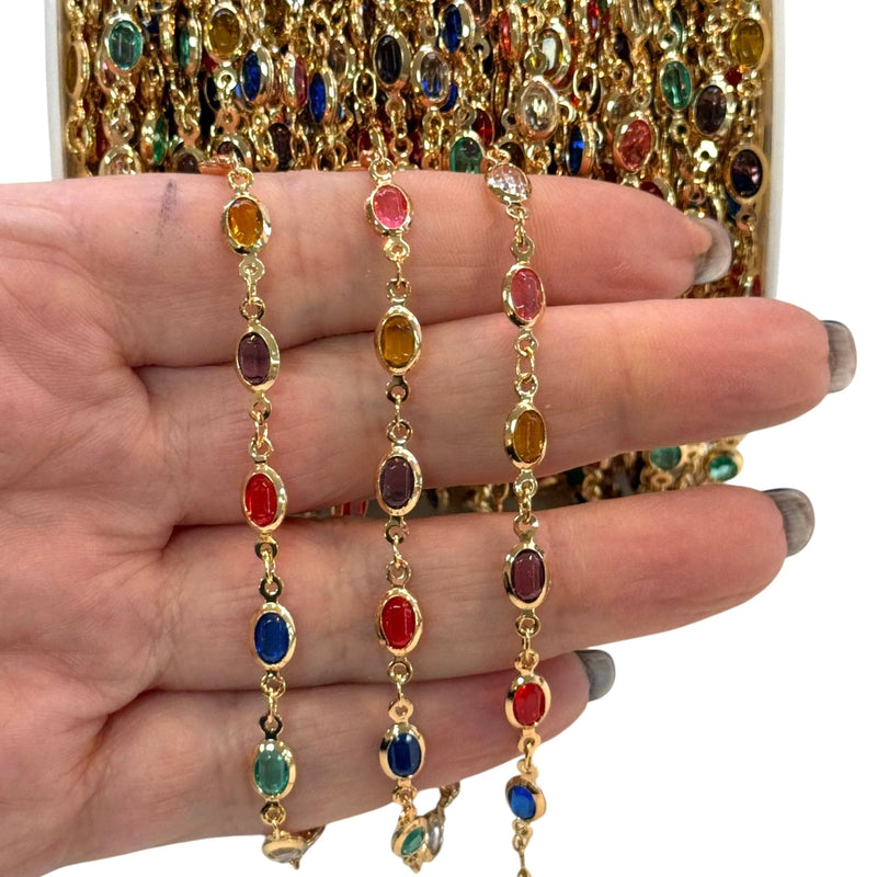 24K Gold Plated Oval Chakra CZ Chain – 7 Color Cubic Zirconia