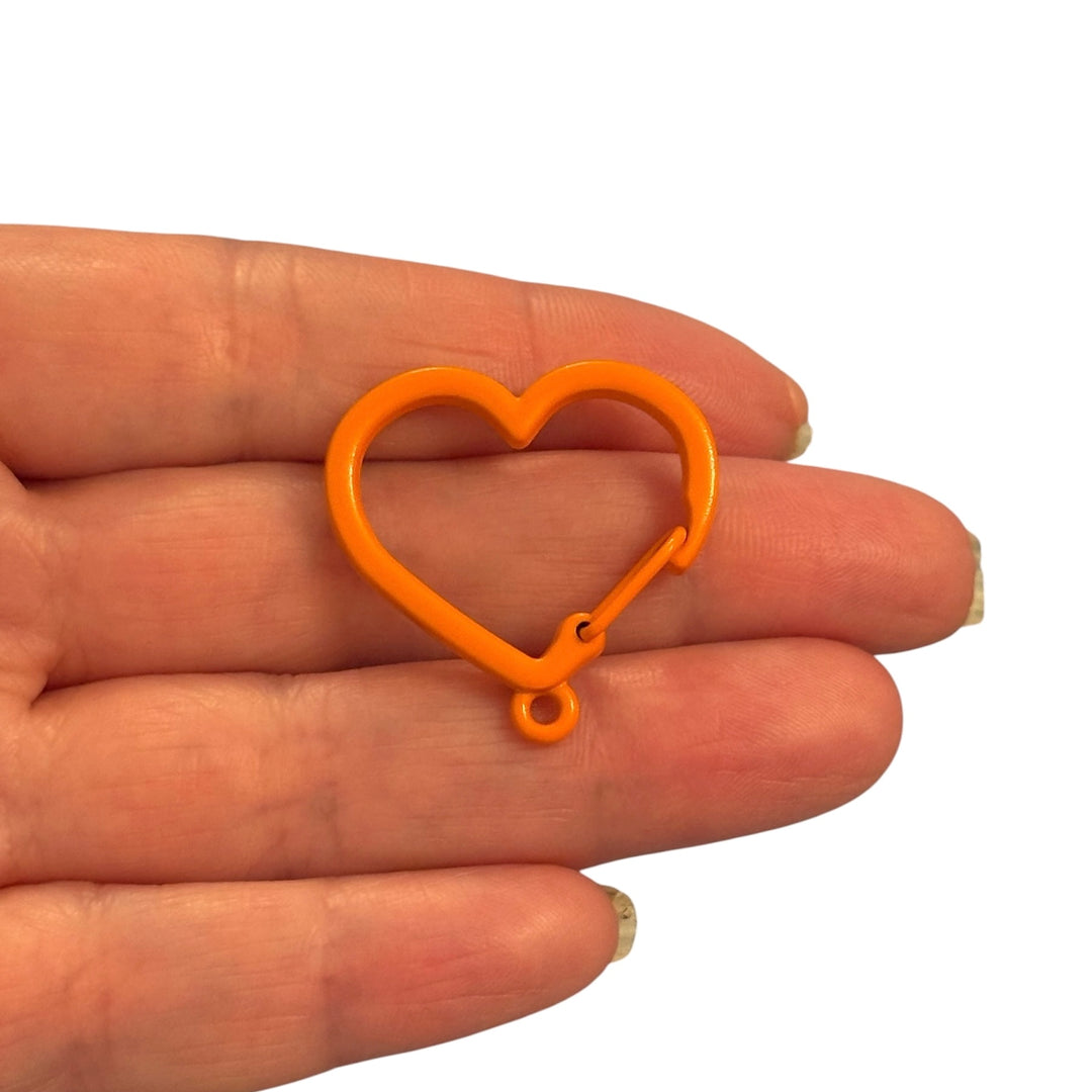 Orange Enamel Heart Keychain Clip &amp; Bag Charm Connector – 28×30mm