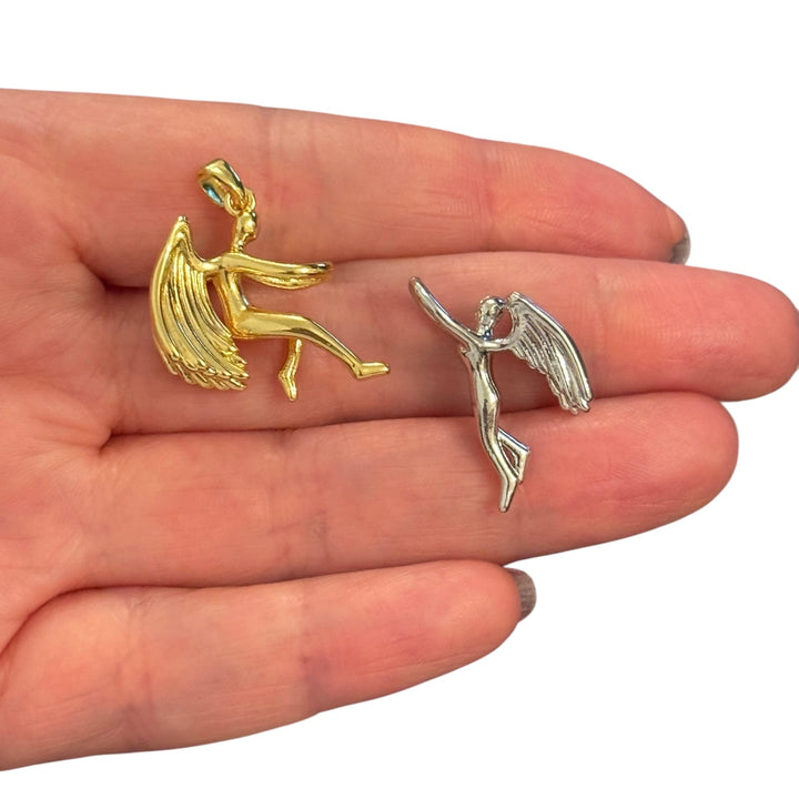 Eternal Love Angels Pendant – Two-Tone Gold &amp; Rhodium Embracing Angel Couple