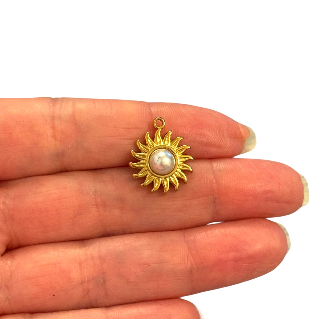Waterproof Stainless Steel 24Kt Gold Filled Sun Pearl Charm / Pendant