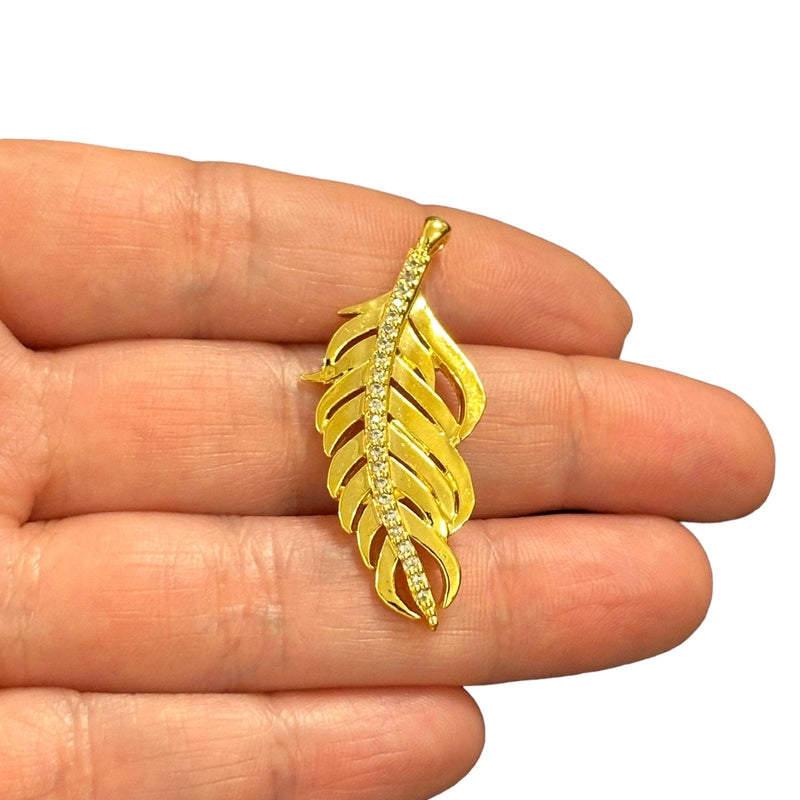 24Kt Gold Plated CZ Micro Pave Leaf Pendant
