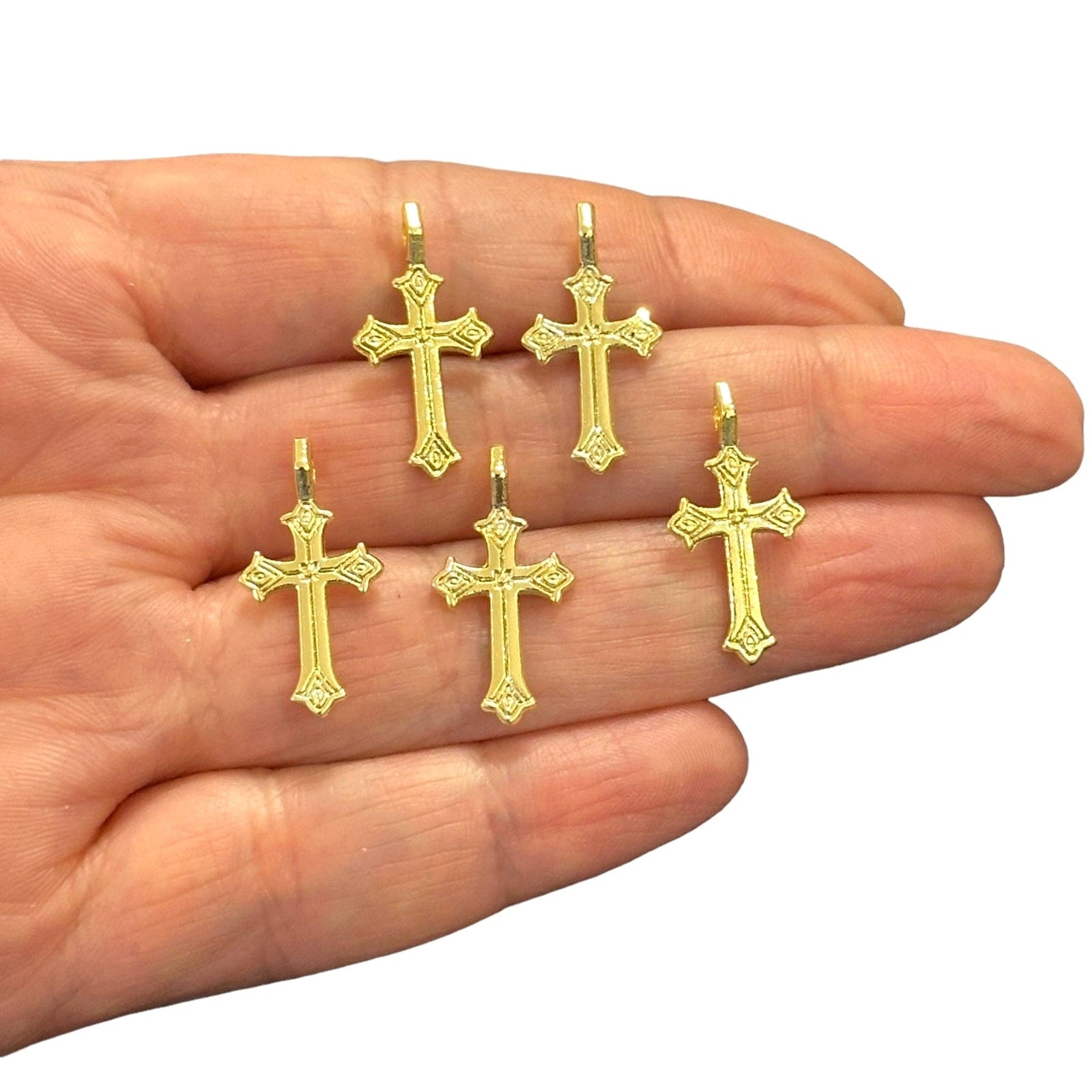24Kt Gold Plated Cross Charms, 5 pcs in a pack