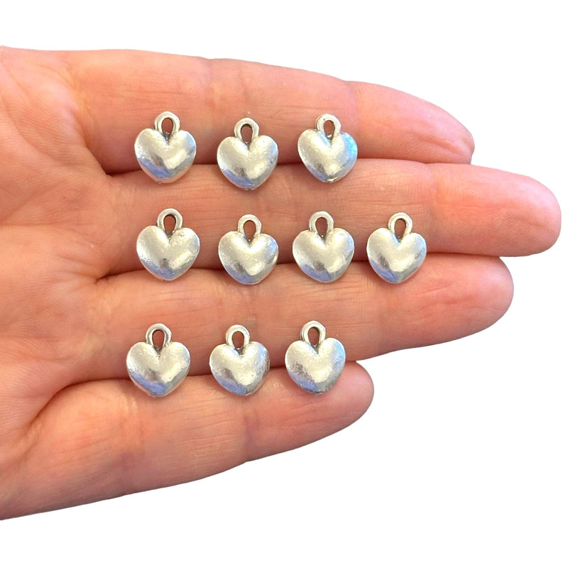 Antique Silver Plated Heart Charms, 10 pcs in a pack