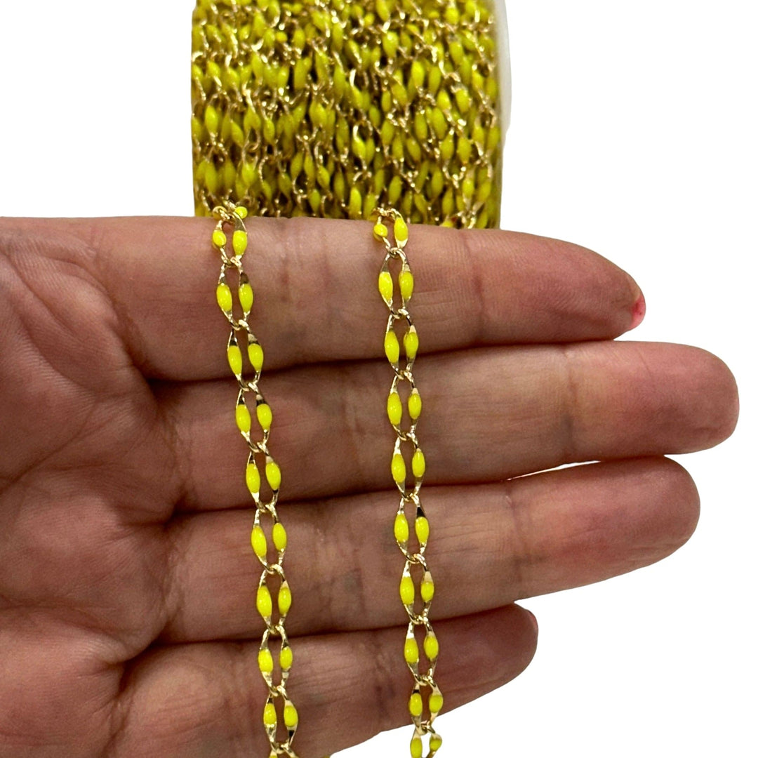 Neon Yellow Enamelled Gourmet Chain, 24Kt Gold Plated Gourmet Chain,
