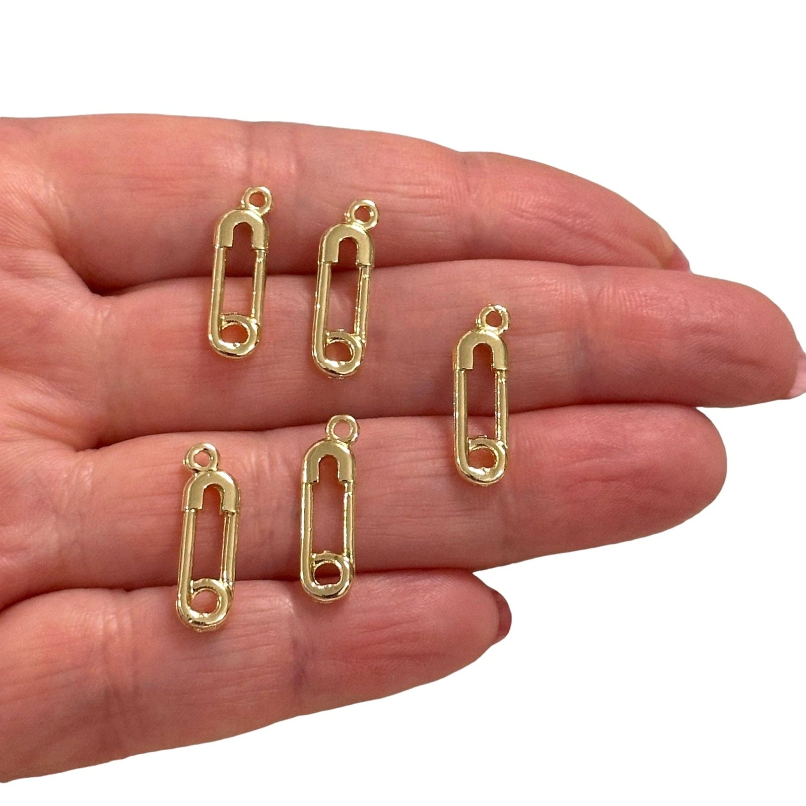 24Kt Gold Plated Safety Pin Charms, Gold Sewing Charms, 5 pcs in a pack