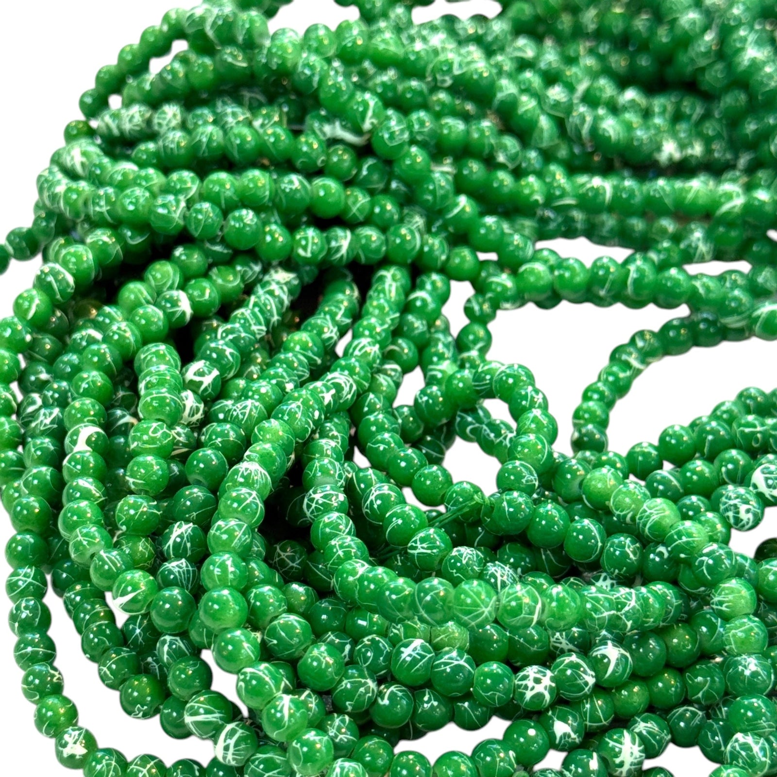 4mm Marbled glass beads, smooth round glass beads full strand