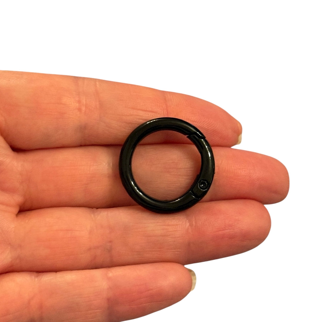 Black Enamel Round Keychain &amp; Bag Charm Clip – 25mm