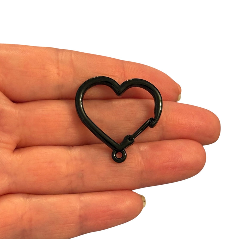 Black Enamel Heart Keychain Clip & Bag Charm Connector – 28×30mm