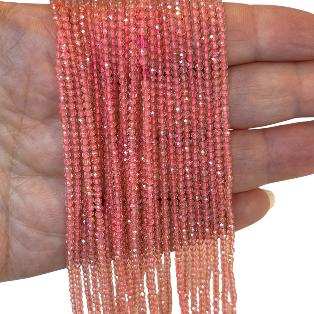 2mm Transparent Pink Color Faceted Round Crystal Beads-PBC2R05