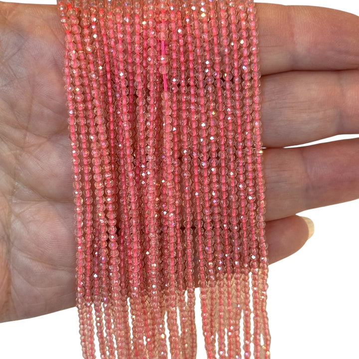 2mm Transparent Pink Color Faceted Round Crystal Beads-PBC2R05