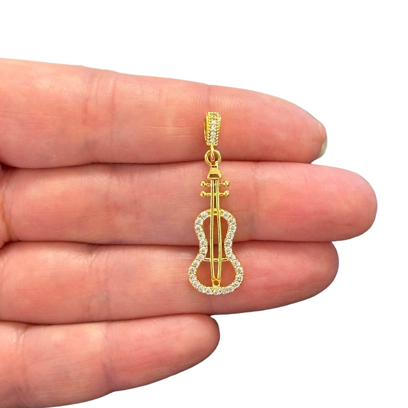 24Kt Gold Plated CZ Micro Pave Violin Charm