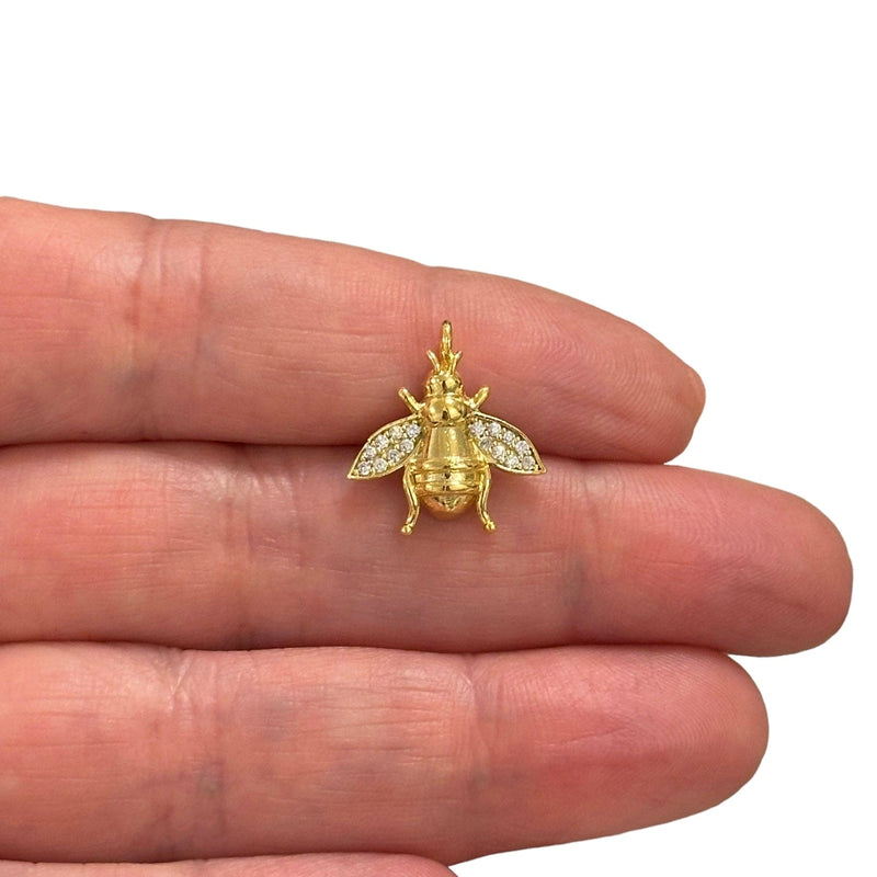 24Kt Gold Plated CZ Micro Pave Bumble Bee Charm