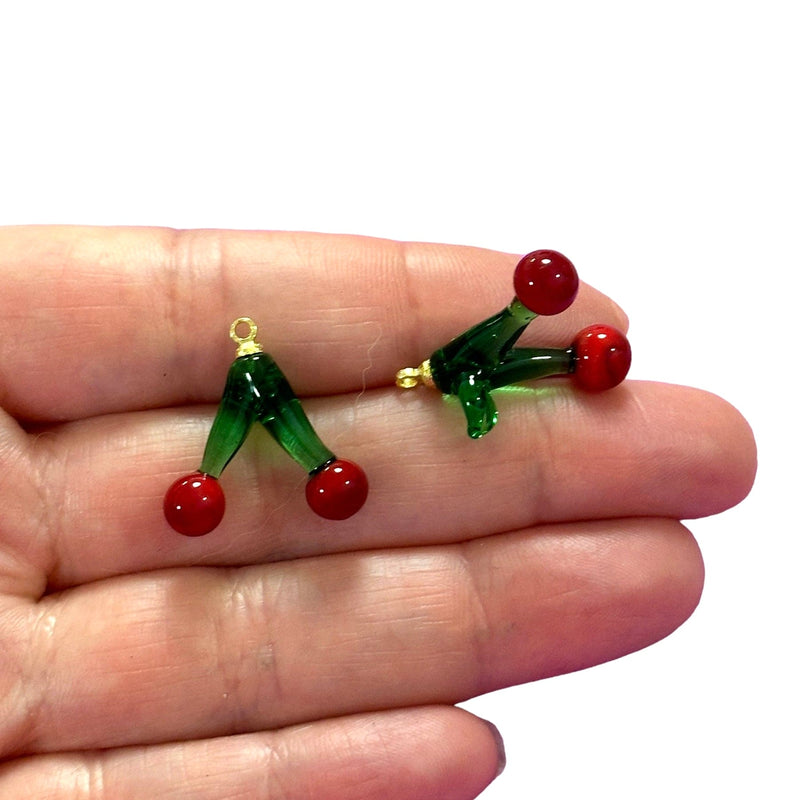 Hand Made Murano Glass Cherry Charm With 24Kt Gold Plated Pin