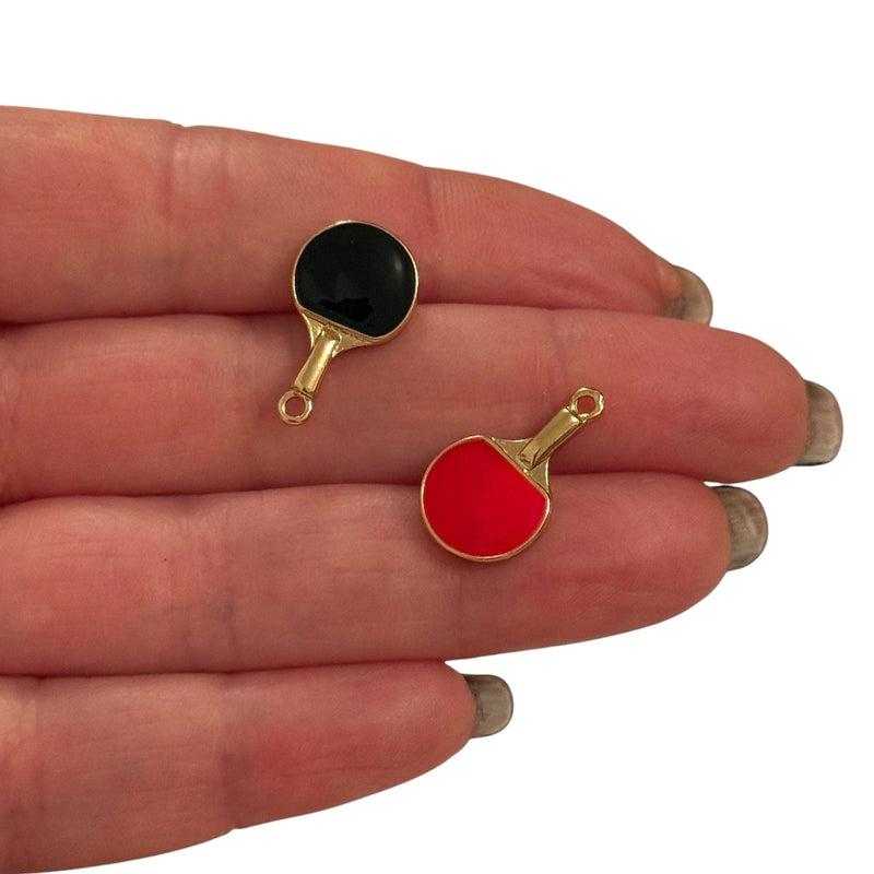 Ping Pong Paddle Charm – 3D Double-Sided Red & Black Enamel Pendant