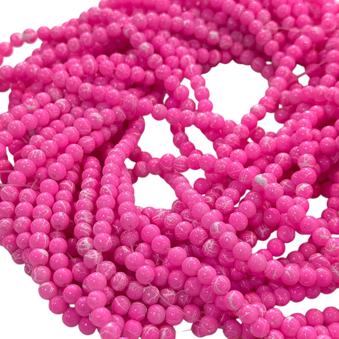 4mm Marbled glass beads, smooth round glass beads full strand