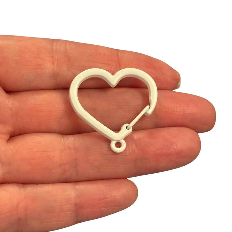 White Enamel Heart Keychain Clip & Bag Charm Connector – 28×30mm