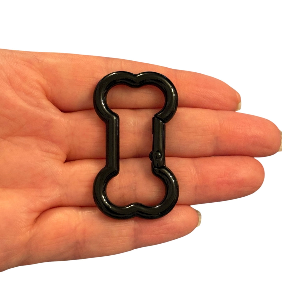 Black Enamel Bone Keychain Clip &amp; Bag Charm Connector – 48×28mm