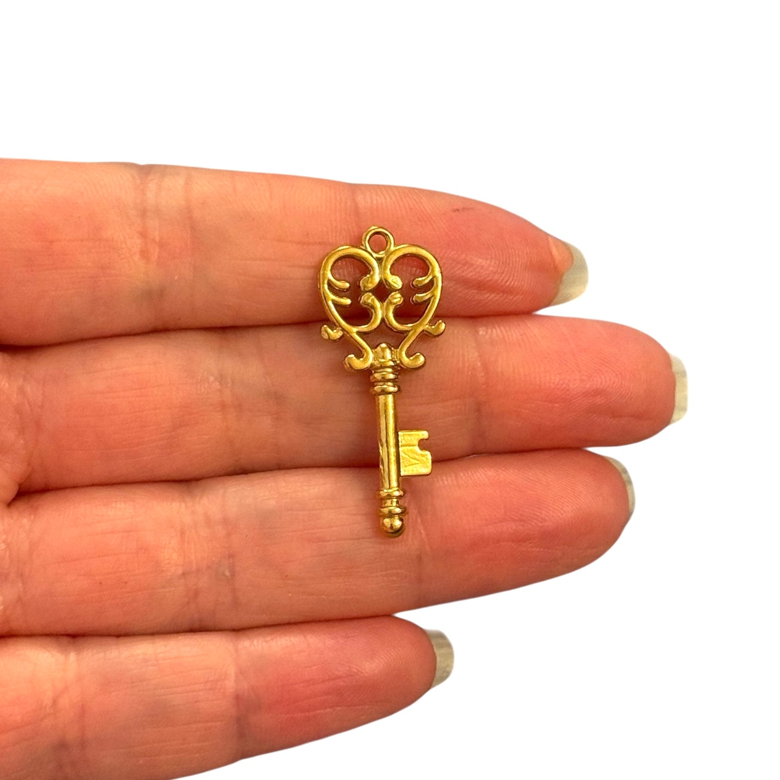 Waterproof Stainless Steel 24Kt Gold Filled Ornate Key Charm / Pendant
