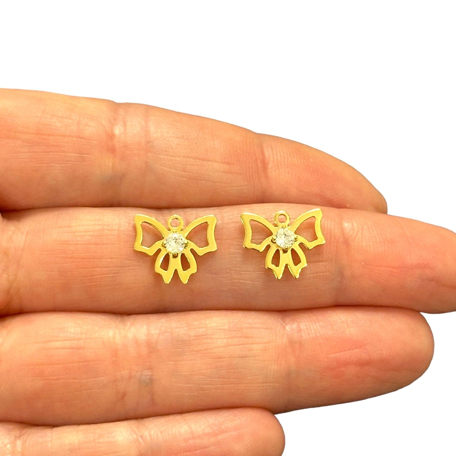 24Kt Gold Plated Cz Bow Charms, 2 pcs in a packk