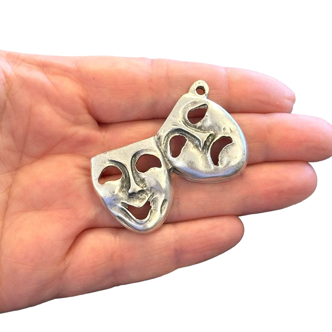 Antique Silver Plated Double Mask Pendant