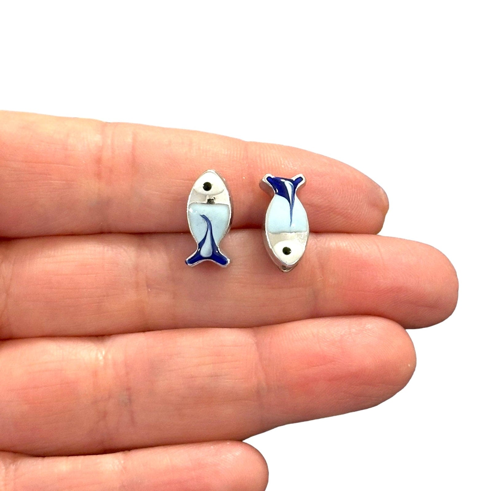 Rhodium Plated Double Side Enamelled Fish Spacer Charms, 2 pcs in a pack