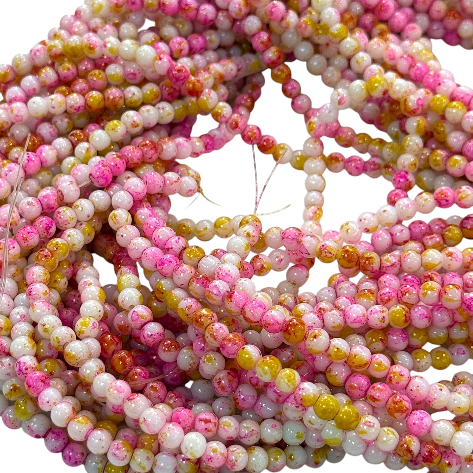 4mm Marbled glass beads, smooth round glass beads full strand