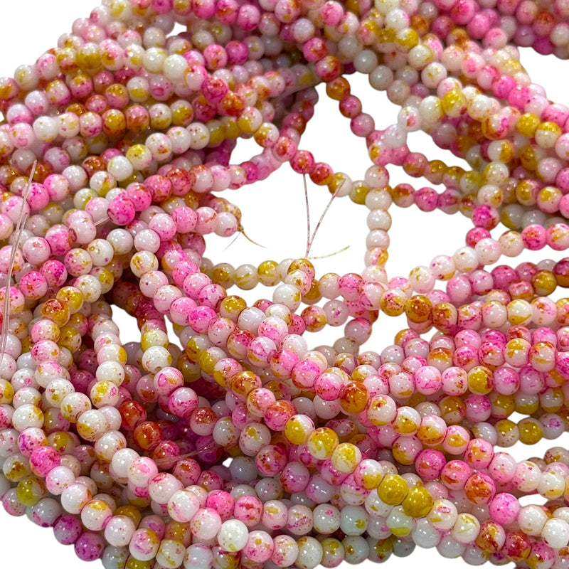 4mm Marbled glass beads, smooth round glass beads full strand