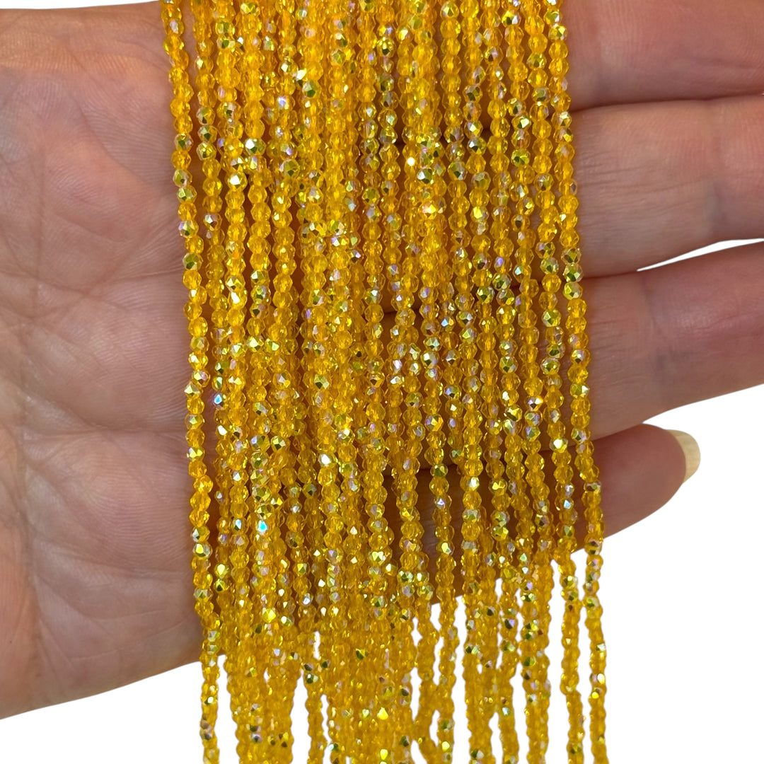 2mm Transparent Dark Yellow Faceted Round Crystal Beads, PBC2R07
