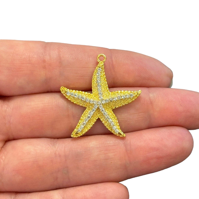 24Kt Gold Plated CZ Micro Pave Starfish Pendant