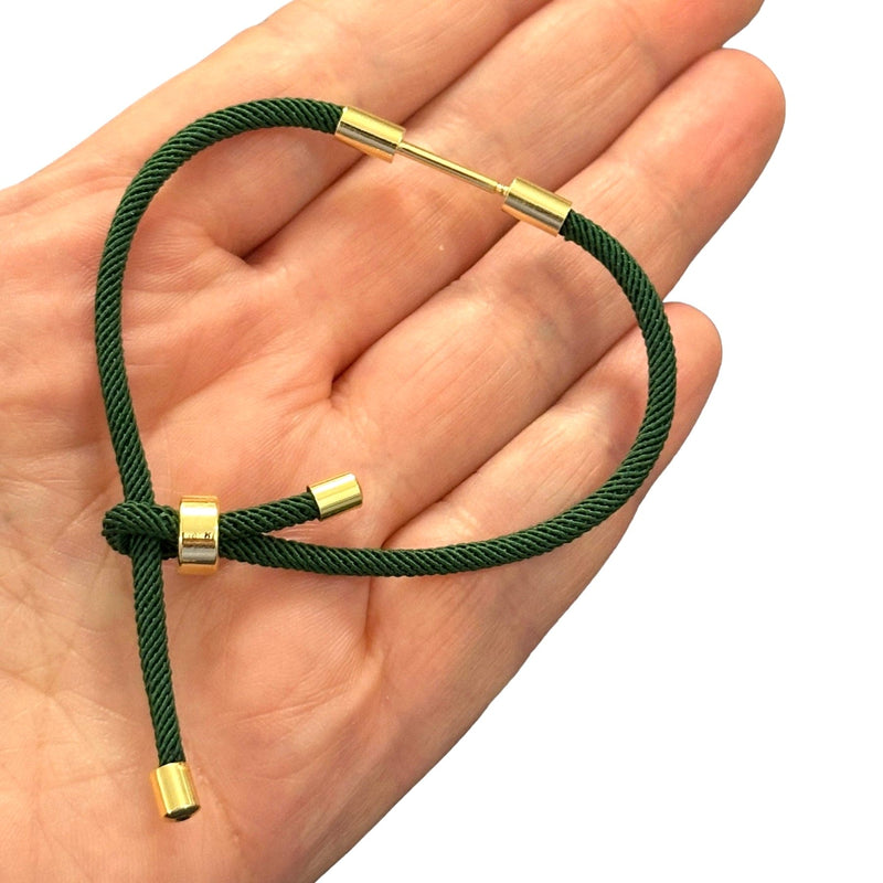 24Kt Gold Plated Green Cord Bracelet Blank With Screw Clasp