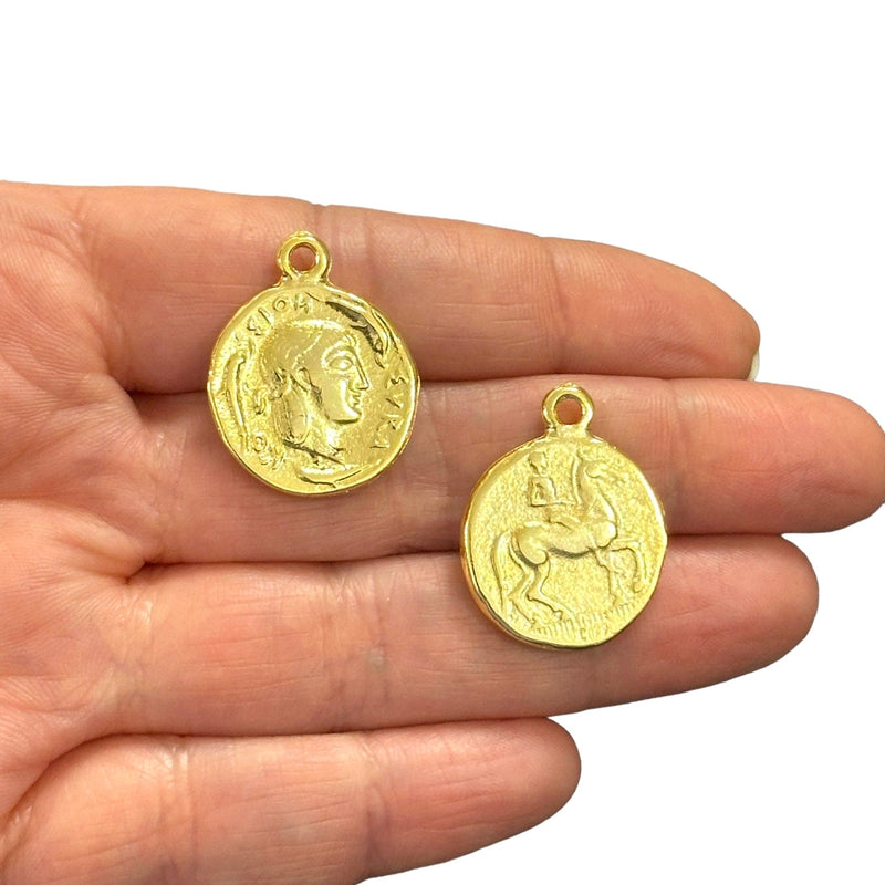 24Kt Gold Plated Ancient Greek Coin Charms, 2 pcs in a pack
