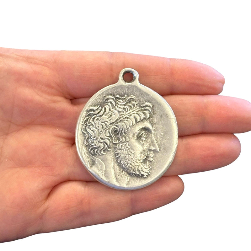 Antique Silver Plated Ancient Greek Coin Pendant