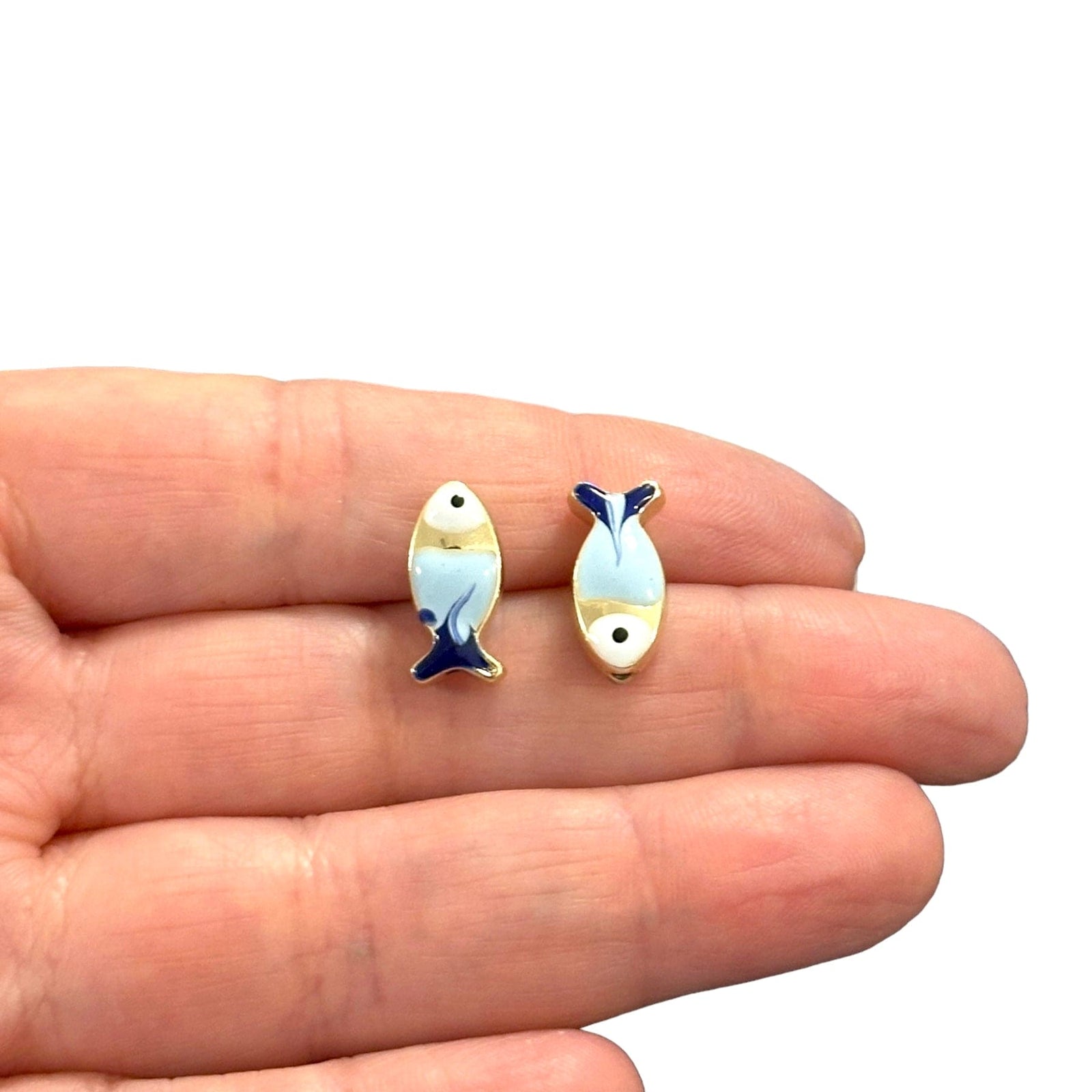 24Kt Gold Plated Double Side Enamelled Fish Spacer Charms, 2 pcs in a pack