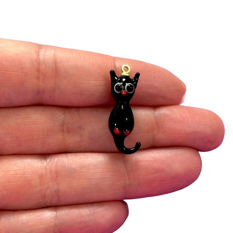Hand Made Murano Glass Cat Charm With 24Kt Gold Plated Pin