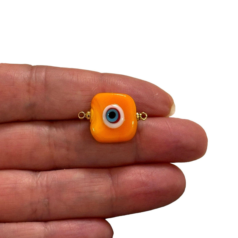 Hand Made Murano Glass Evil Eye Connector Charm With 24Kt Gold Plated Pins