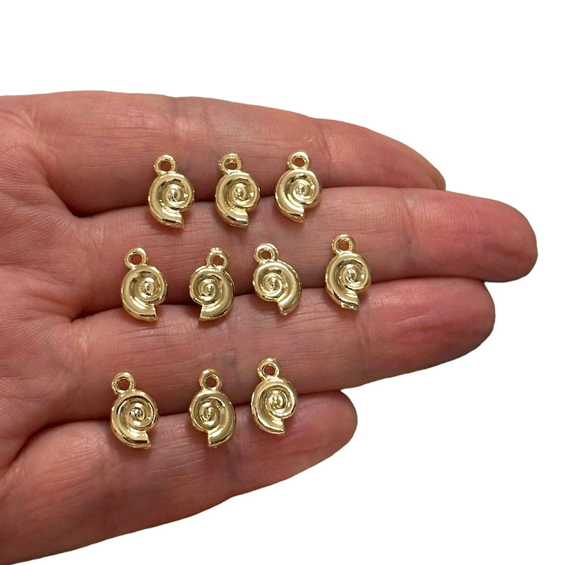 24Kt Gold Plated Shell Charms, Gold Under the Sea Charms, 10 pcs in a pack