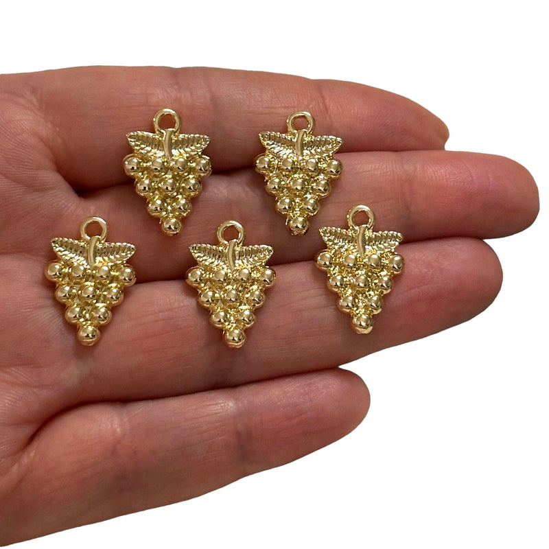 24Kt Gold Plated Bunch of Grapes Charms, Gold Wine Lover Charms, 5 pcs in a pack