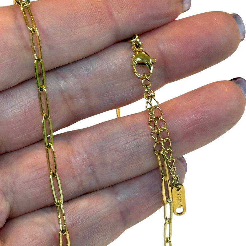 Waterproof Stainless Steel 24Kt Gold Filled Paper Clip Chain Necklace, Ready Gold Paper Clip Chain Necklace