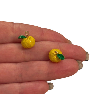 3D Yellow Citrus Fruit Charm – 24K Gold Plated Enamel Pendant