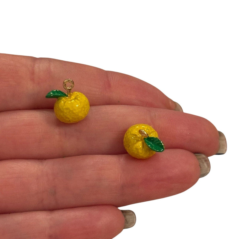 3D Yellow Citrus Fruit Charm – 24K Gold Plated Enamel Pendant