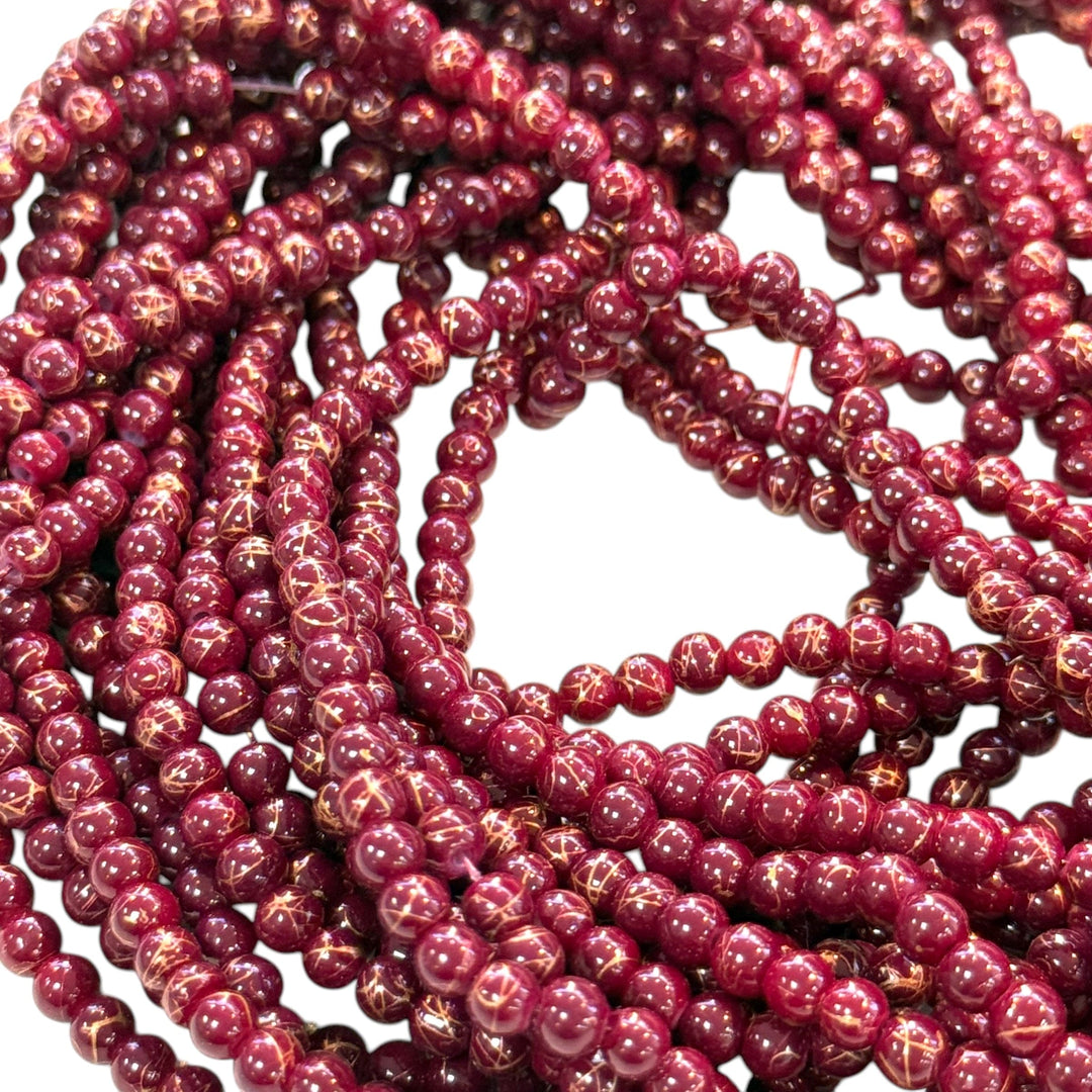 4mm Marbled glass beads, smooth round glass beads full strand