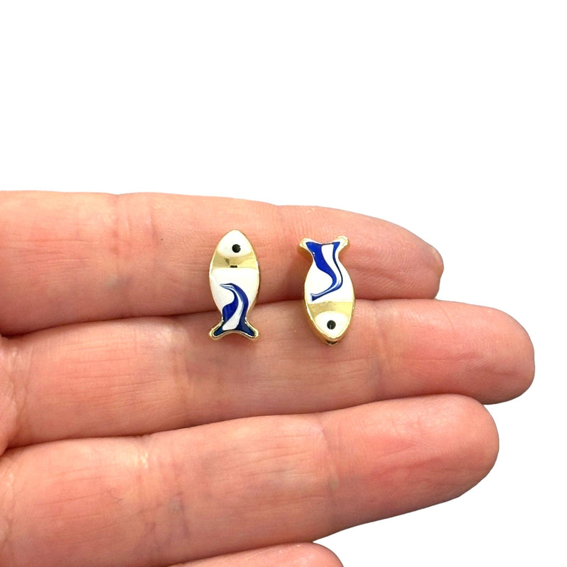 24Kt Gold Plated Double Side Enamelled Fish Spacer Charms, 2 pcs in a pack